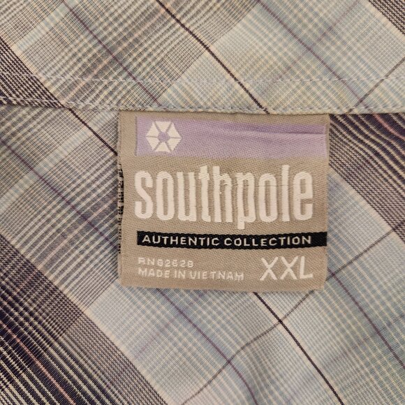 Vintage Y2K Southpole Shirt Blue Plaid Button Up Hip Hop Casual Baggy Mens 2XL - Picture 5 of 10